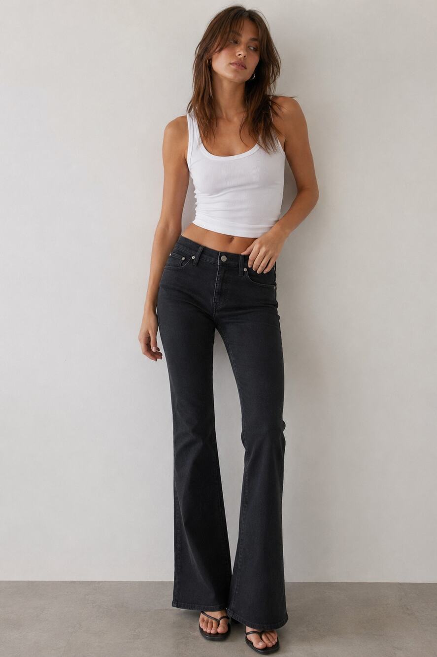Madewell Kick Out Full Length Jeans Black Flare Denim Womens 30 Minimalist Chic